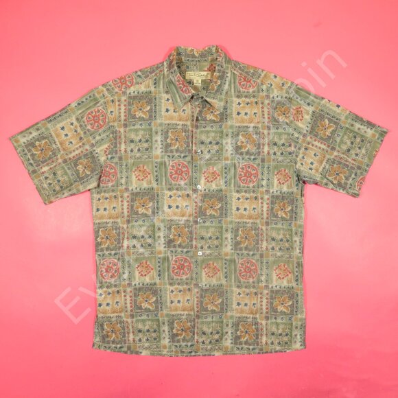 Tori Richard Shirt Mens Medium Green Hawaiian Floral Vintage Cotton Button Down - Picture 2 of 4